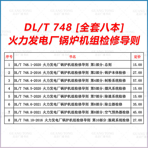 
8 This set of DL/T 748-2020 Guidelines for maintenance of boiler units in thermal power plant DL/T 748.1-2020 General Boiler Maintenance Dust Collector Desulfurization System Air Preheater