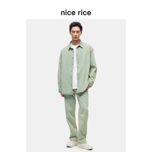 nice rice好饭 水洗riri拉链小直筒牛仔裤[商场同款]NFD13077 黄绿色10.5盎司 M