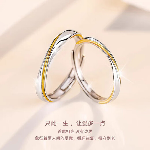 MZMZ Möbius Couple Ring PT950 Platinum Adjustable Wedding Ring, Chinese Valentine's Day Gift for Girlfriend and Wife, Light Luxury Style - Gold Thread Möbius Ring