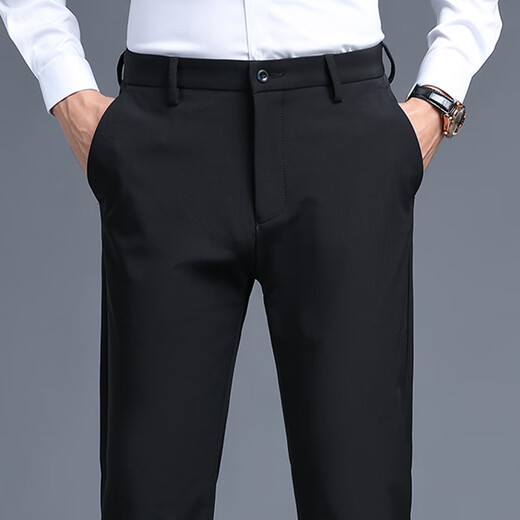 Pájaros carpinteros (tucano) pantalones casuales para hombres en el negocio de verano moda casual estiramiento delgado versátil seda de seda larga ropa para hombres negros 34