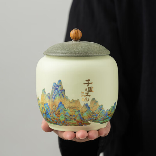 Jiangzhuang ceramic tea can, high-end household black tea, white tea, green tea, loose tea, sealed can, large-capacity tea storage can, customized Qianlijiangshan-single can