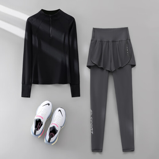 Phigeer autumn running sports suit women's morning running suit long-sleeved quick-drying suit fitness suit half-zip Pilates yoga suit purple two-piece set (purple pants) M