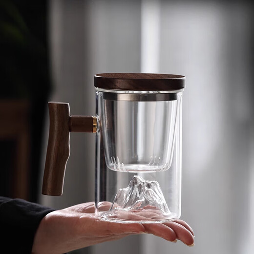 Taza de ceremonia del té japonesa de calidad Fat Donglai taza de té personal separación de agua del té taza de té para hombres con asa 9194 Hongya taza de tres piezas madera de haya 450 ml 200 ml (incluido) -400 ml (incluido)