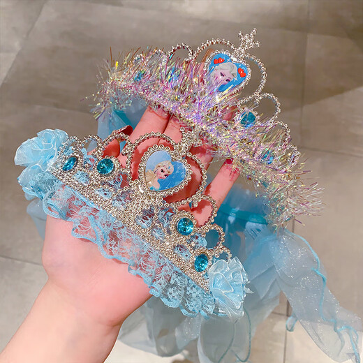 Jieyi Children's Crown Super Fairy Princess Veil Headband Elsa Headband Little Girl Frozen Headband Hair Accessory Elsa Princess Crown Pendant Headband 1 Pack