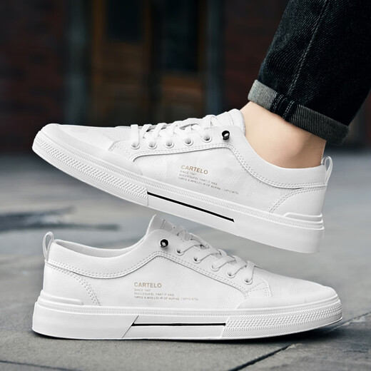 Cartelo Crocodile (Cartelo) Chaussures pour hommes avec un pied de chaussures pour hommes volants à un pied, chaussures blanches pour petites chaussures décontractées polyvalentes d'été pour les hommes blancs 6624dk (Silk glacée respirante) 40 Sports Standard Sports Shoes Taille