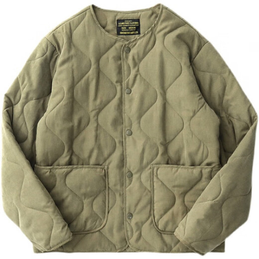Lined cotton coat men's winter Ami khaki American retro workwear cotton jacket quilted collarless cotton coat green 555-CPH XL recommended 120-140 Jin Jin equals 0.5 kg