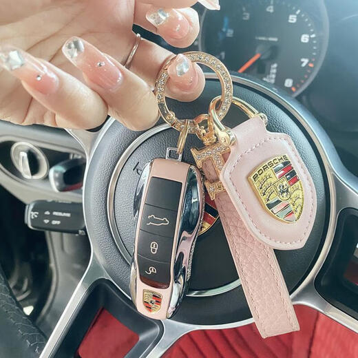 Geeignet für Porsche Diamond-Set Style Paramela Macan Cayenne 911 Schlüsselschale 718 Frauenschnallenbeutel 4S Ein Stil Doppelreihe Diamond Miami Blue H Lanyard