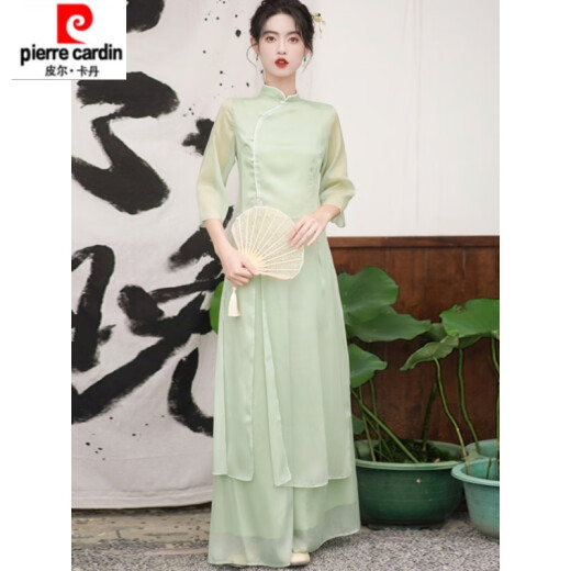 Piercadan Hanfu Hanfu Daily Zen Tea Artists Recogida de orejas Guzheng Centro de salud nuevo Chino Cheongsam Vestido 689 Traje blanco S