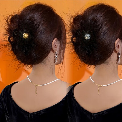 Zhuo Keke high-end feather ribbon gripper 2025 new high-end autumn and winter hair hair clips for the back of the head, fluffy hair clips, silver beads 8CM feather grippers