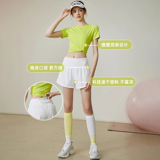 
Yuebu sports suit badminton uniform women morning running marathon exercise yoga tennis uniform summer quick-drying fitness suit lemon yellow jacket + gray jogging pants + fitness socks S[suggested 80-95 Jin[Jin equals 0.5 kg]]