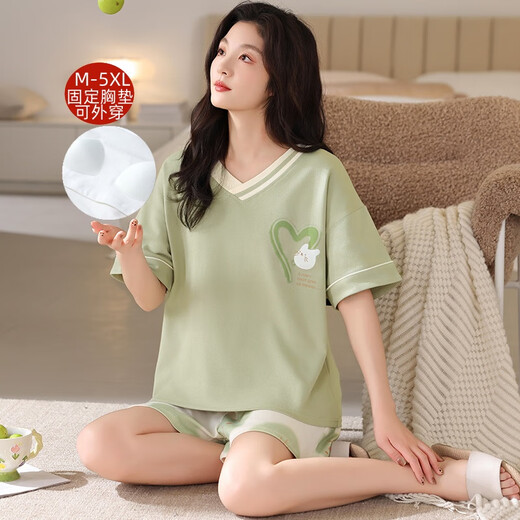 Dan pijama de tamaño bastante grande para mujeres 200jin [Jin equivale a 0,5 kg] pijamas para mujeres con pijama en el pecho para mujeres con pijama con pijama en el pecho para mujeres con arroz con arroz con manga corta 2025 nueva hermana grasa de verano extra grande A3519 shorts con almohadilla de cofre M 80-95Jin [Jin iguales 0,5 kg]