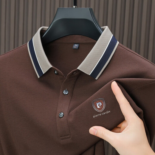 皮尔卡丹（pierre cardin）皮尔卡丹2024新款男士长袖t恤中年春秋宽松休闲翻领polo.衫男 15810 红色 165/80A