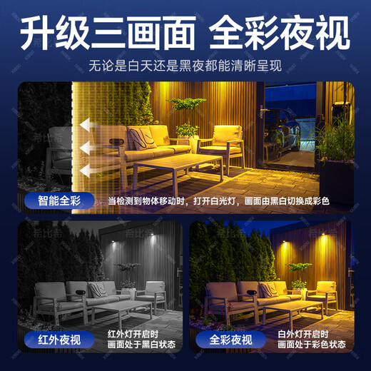 Sibisci solar camera life-long traffic-free outdoor outdoor network-free power-free HD monitor 360 degrees without dead angles with night vision full color tracking mobile phone remote plug-in-free 4G free flow-dual board fast charging] no recharge + three-screen + 30-day cycle card