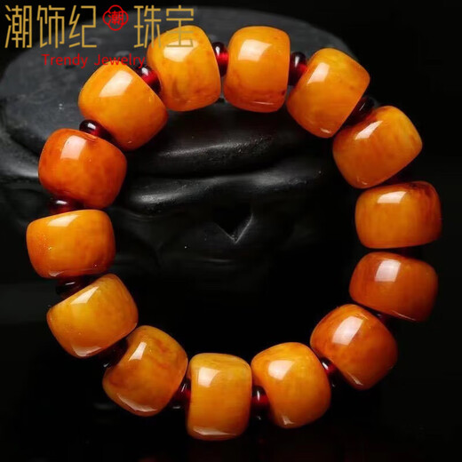 DL 1998 Fat Dong Lai's same style amber beeswax bracelet for men, natural old barrel beads, chicken oil yellow rough stone, women's bracelet, raw ore, style 1 (men's barrel beads) 14*18