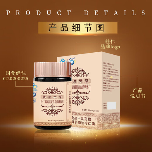 桂仁虫草片冬虫夏草菌丝体含片胶囊60粒增强免疫 中老年人滋补营养品 虫草片十盒套餐（实发十五盒）