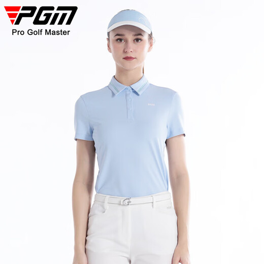 PGM高尔夫服装女装 透气短袖T恤 POLO衫 YF673-冰晶蓝 S