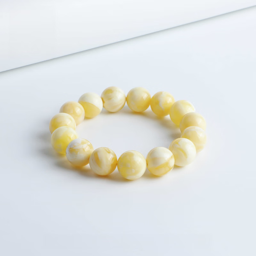 Kawamori collection grade natural unbaked color unoptimized white beeswax bracelet Russian material first grade explosive waxy amber bracelet unoptimized white beeswax - bead diameter 14MM