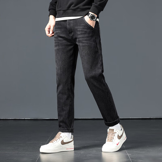 
Yalu men's jeans men's autumn and winter plus velvet thickened men's trousers loose straight and warm high waist fashionable casual elastic middle-aged pants 695-1 black + 695-1 black (2 pieces) 30 (two feet three waist circumference)