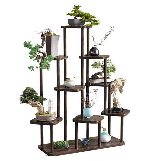 Soporte de flores para balcón de flores balcón nuevo estilo chino mesa de flores decoración interior sala de estar de múltiples capas ventanas suculenta bote de flores estante de pollo tridimensional estante de flores de madera de madera de siete capas