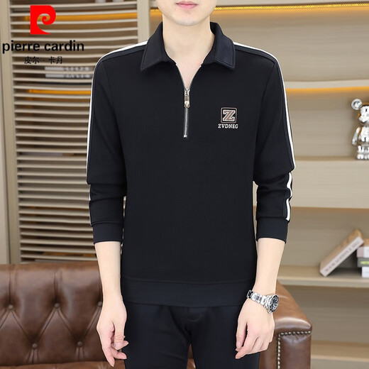 Pierre Cardin sweatshirt men's spring and autumn Korean version slim fit trendy brand lapel long-sleeved T-shirt thickened handsome inner layering shirt top white XL 130-145Jin Jin equals 0.5 kg