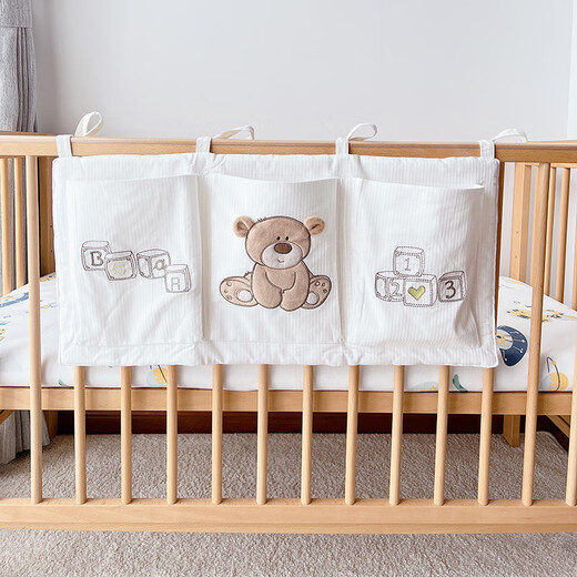Fantasy pure cotton crib storage bag hanging bag baby bedside diaper diaper storage bedside storage cherish bear 68*32cm