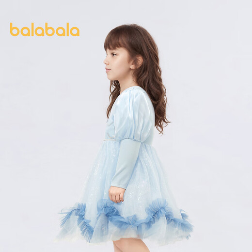 Balabala Girls Dress Puffy Mesh Skirt Sweet Princess Dress Spring Shopping Mall Same Style Blue Tone 00388 90 cm