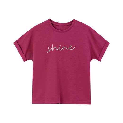 
Vanciman simple commuting round neck short-sleeved T-shirt for women 2025 summer new casual loose letter printed top M7031 deep rose red M