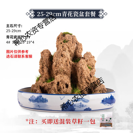 Shangshui stone absorbent stone rockery bonsai original stone Shangshui stone micro landscape landscaping strange stone ornamental stone matching decoration 15-19cm water absorbent stone does not include pot and comes with grass seeds and stones