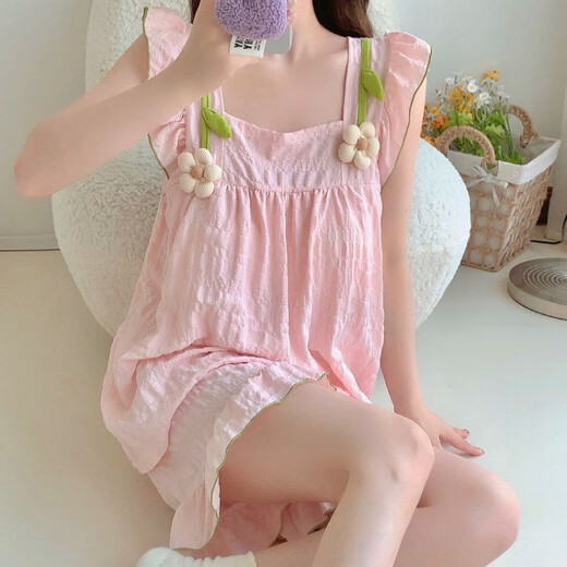 S.SOFEA Summer Pajamas with Chest Pajamas Sweet and Cute Girls Home Clothing Guangzhou Thirteen Lines hds-9930#Apricot Color 185 XXL