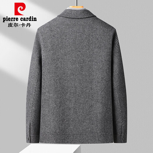 皮尔卡丹（pierre cardin）男士双面羊毛夹克加厚中年爸爸羊毛呢子短款大衣外套男 灰色 170/88