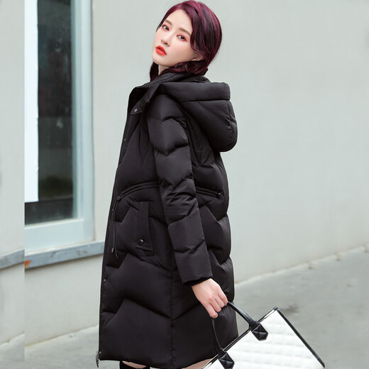 帝黛（DIDAI）品牌羽绒服女中长款新品冬装2024新款女士休闲白鸭绒女装宽松外套 黑色【9913款】 L建议（115-130）斤
