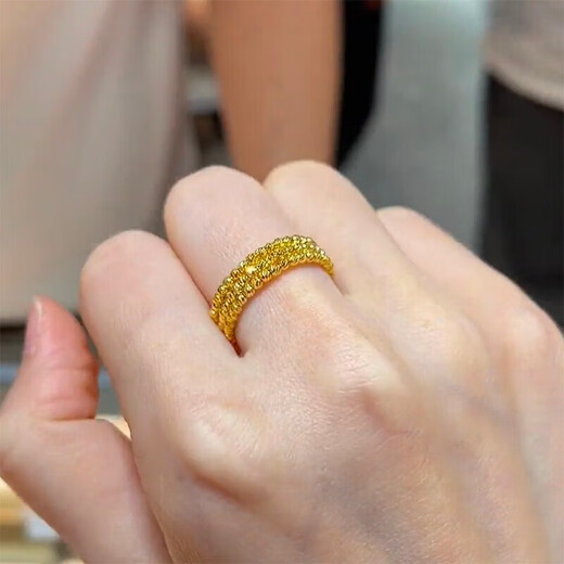 Ruinuo 5G gold bungee spring circle memory ring women's 999 solid gold flash bead open ring birthday gift for girlfriend, 5 circles 12-13, gold weight about 3.83 grams