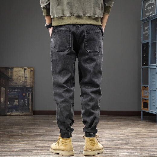 名面夏季潮牌新款男士牛仔裤宽松休闲裤高端哈伦小脚长裤 黑色 38 （180-200斤）
