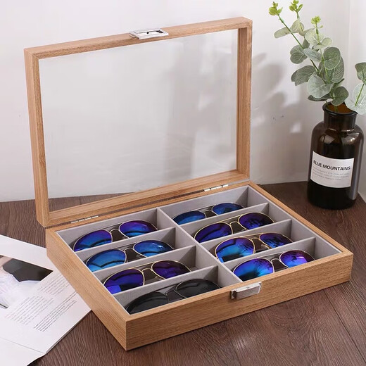 
Glasses storage box Multi-grid large-capacity sunglasses box 8-grid glasses display stand Book model 4-position linen blue