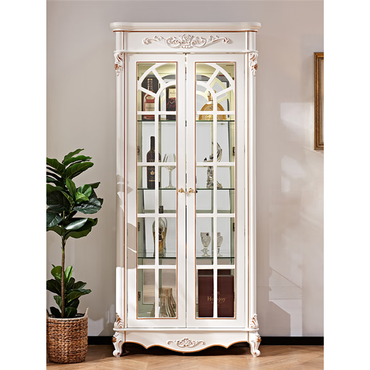 Zhen yiju europäischer Stil Doppeltüre Weinkabinett Wohnzimmer Rotweinschrank Dekorationschrank weißer französischer Hochspeicher gegen die Wand des Haushalts Haushaltsnetzschrank 897# Drei Türen 136*42*218 cm