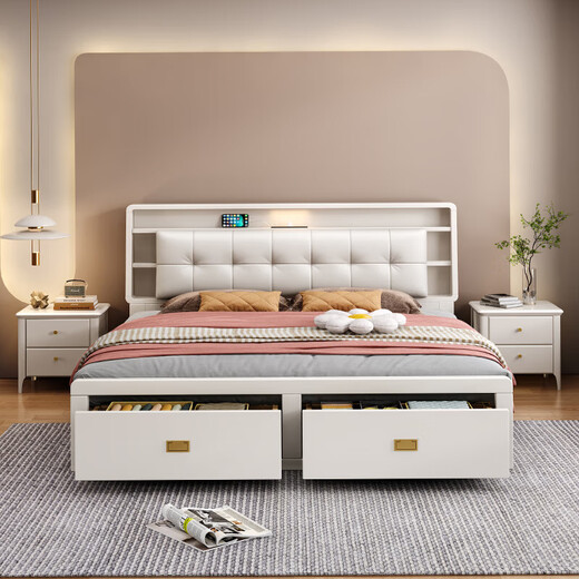Yu feiqi nordisch massives Holzbett Doppelbett moderne einfache Hochkasten Nachtlichtladebett 9902# Einzelbett [mit Licht mit Buchse] 1,8*2,0 m (Rahmenmodell)