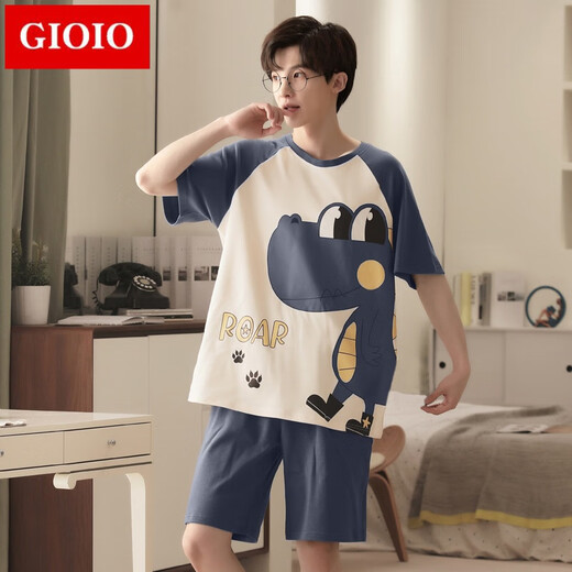 GIOIO男士睡衣夏季薄款棉质短袖短裤套装夏天青年休闲大码可外穿家居服 6623 4XL