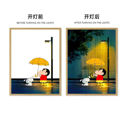 He Jian Gong Crayon Xiaoxin Light Painting Night Light Living Room Bedroom Decoration Painting Table Set Gift Ornaments for Gifts for Boyfriend Xiaoxin Street Lamp 8 Inch Three Color Charging Model 16.5*21.5cm
