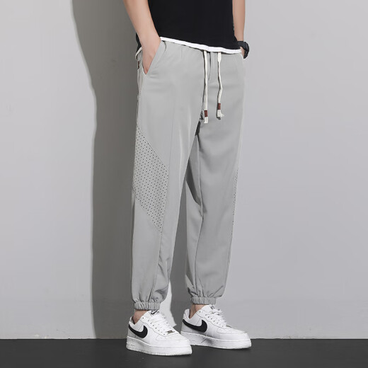 Dingfengbaoluo Pantalones casuales de seda para hombres Pantalones de primavera y otoño Agujas transpirables pantalones delgados Deportes de secado rápido Tamaño grande 2323 gris claro XL