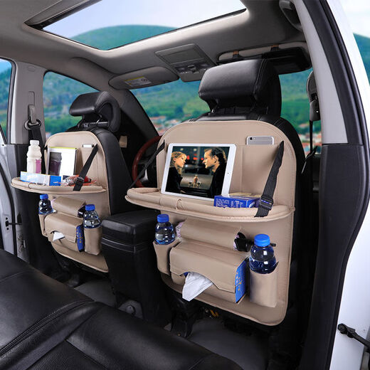 Select car seat back storage bag, car rear table panel storage hanging bag, car interior decoration supplies collection, 13 pieces, single off-white upgraded dining table garbage bag style