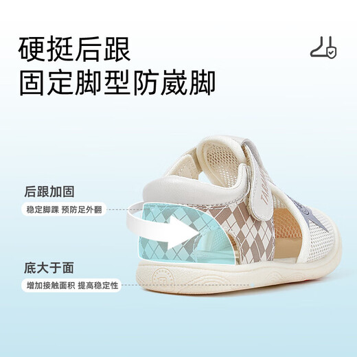 泰兰尼斯夏季婴儿学步鞋男女童透气儿童包头防踢宝宝凉鞋 白/杏 21码