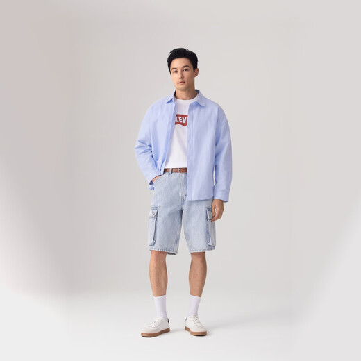 Levi s shopping mall same style Levi's 25 new men's casual workwear denim shorts 001GU light blue 34 (12)