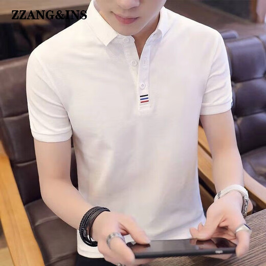 
zzang/ins light luxury high-end brand short-sleeved POLO shirt men's summer new T-shirt loose lapel business casual top A12356 Skylark gray 2XL (recommended 145-165Jin [Jin equals 0.5 kg])