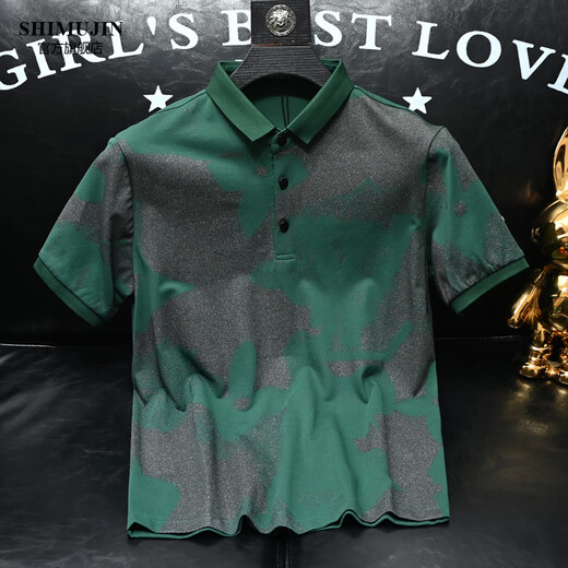 Poesie Hibiscus Trendy Brand Herren Revers Short-Ärmeln Polo Shirt Neues Sommergeschäft Casual Slim Sleeve Shirt Herren SMJ9766Z Black 4xl