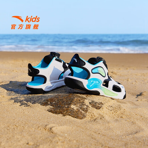 Anta children's sandals, men's and women's shoes, 2026 summer new jellyfish knob outdoor toe-toe beach shoes, boys, Anta white/black 9970H-2 33, shoe inner length 20.5cm