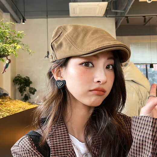 万佳臻反戴前进帽子女秋冬季2025新款薄百搭日系鸭舌复古画家报童贝雷帽 前进帽【咖色】