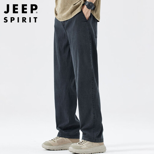 JEEP SPIRIT吉普莱赛尔天丝休闲裤男春夏季宽松直筒阔腿男裤子 黑色 2XL 