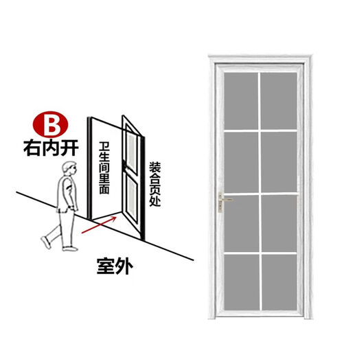 维诺亚卫生间门厕所门厨房钛镁铝合金简约家用洗手间浴室玻璃厨房平开门 橡木白【B】右内开+门把手在左边 195x75【花型随机】1.4国标