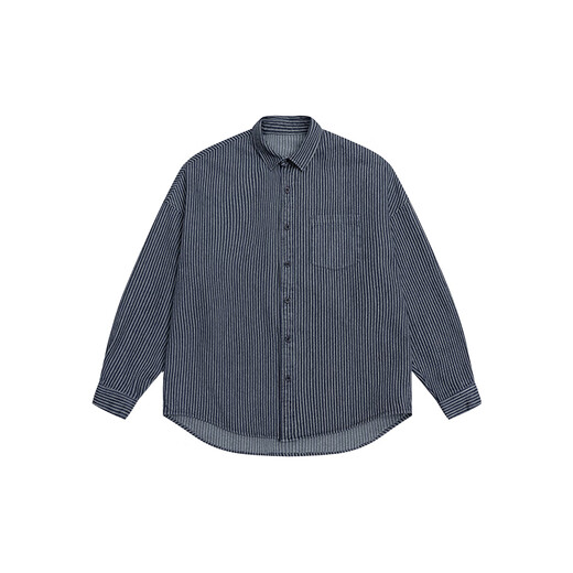 Lekali wash striped denim long-sleeved shirt men's Japanese casual cityboy blue shirt jacket denim blue L
