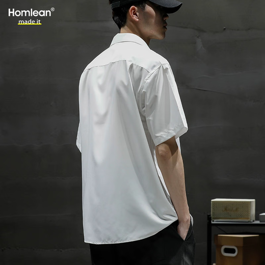 Homlean japanisches literarisches kurzärärmiges Hemd Herren Frühling und Sommer Feste Farbe Basic cool